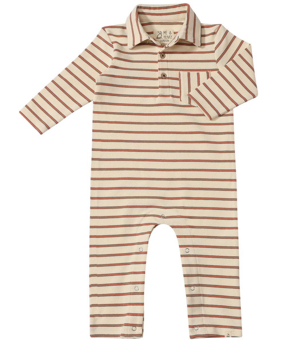 Me & Henry Kingston Polo Romper - Cream/Orange