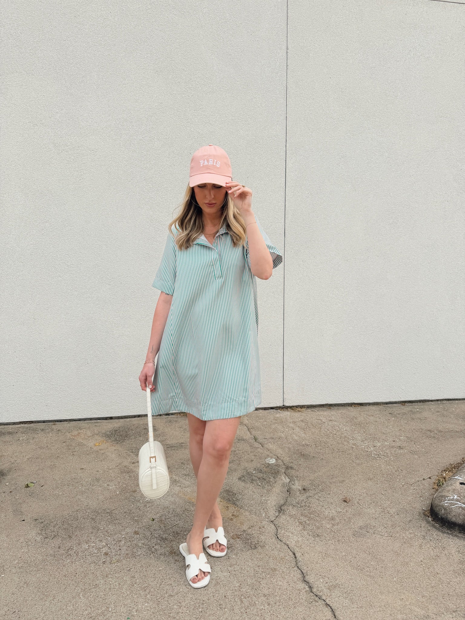 Alyssa A-Line Striped Shirt Dress - Green Pink
