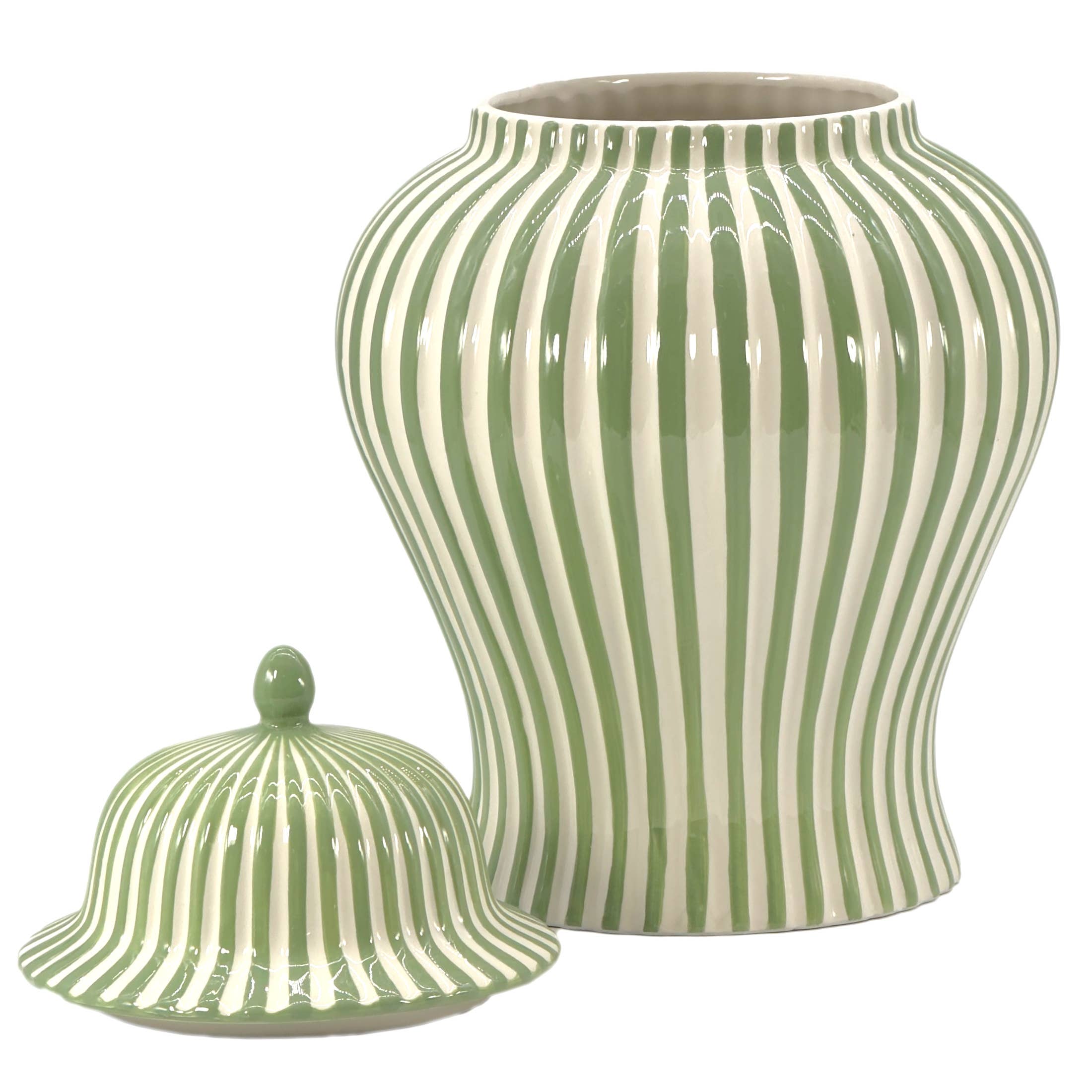 Green & White Candy Cane Striped Ceramic Vase 18" - STORE PICK UP ONLY