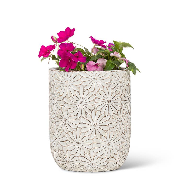 Sm White Daisy Vase/Planter - 6.5"H