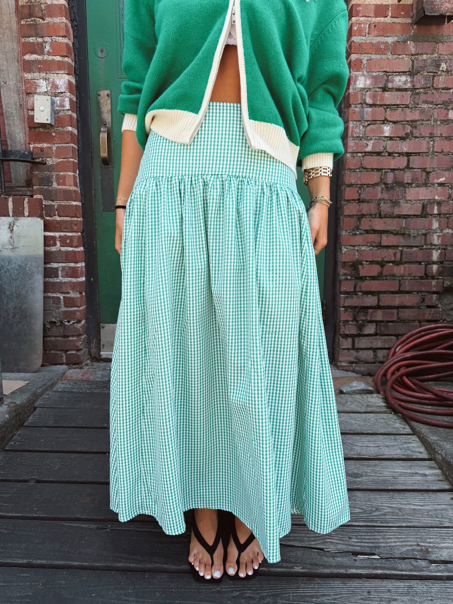 Set Your Sails Skirt - Green Gingham