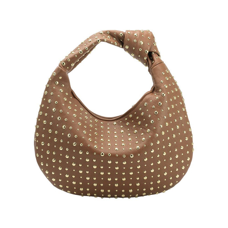 Brigitte Large Studded Tan Shoulder Bag