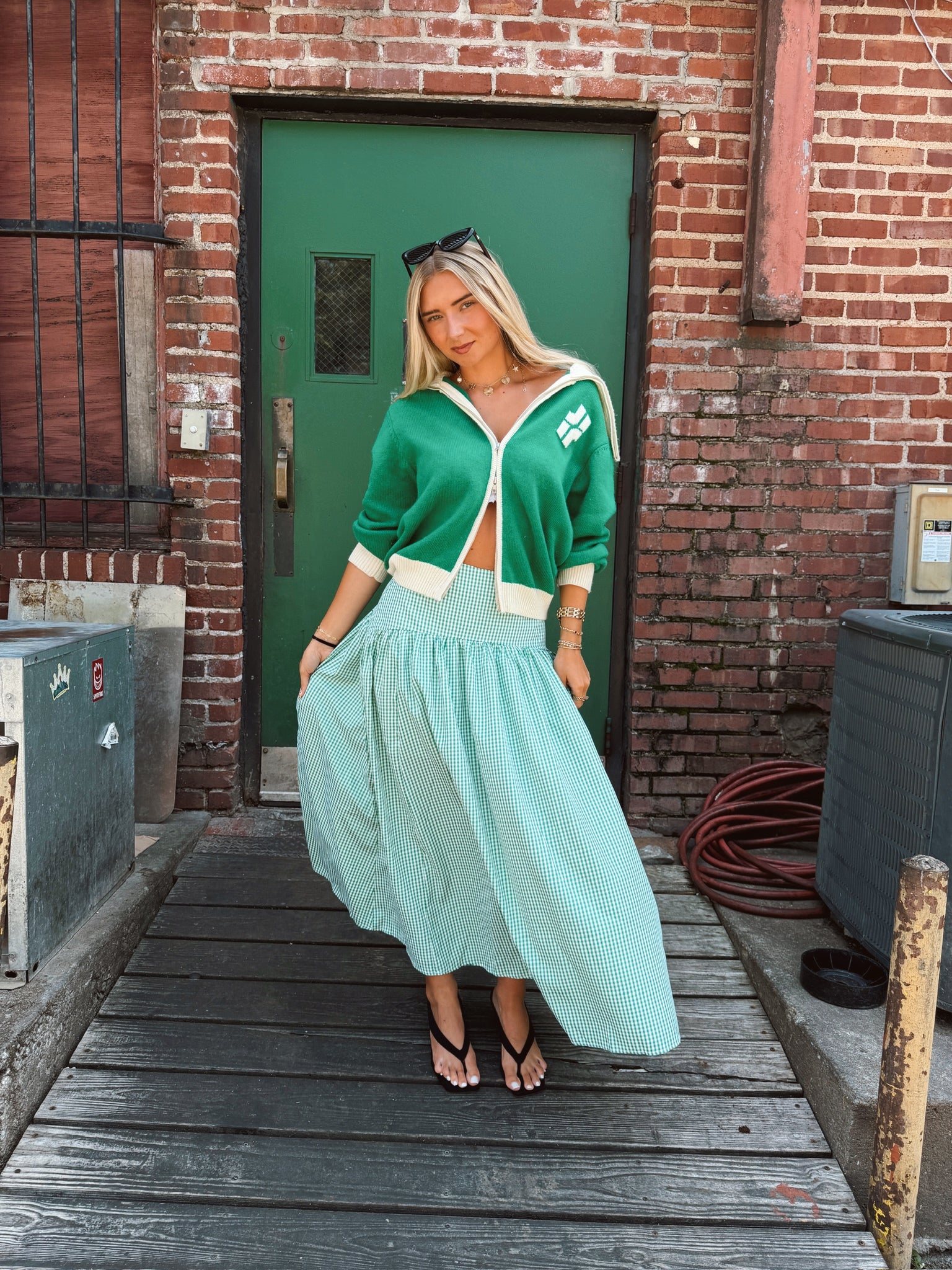 Set Your Sails Skirt - Green Gingham