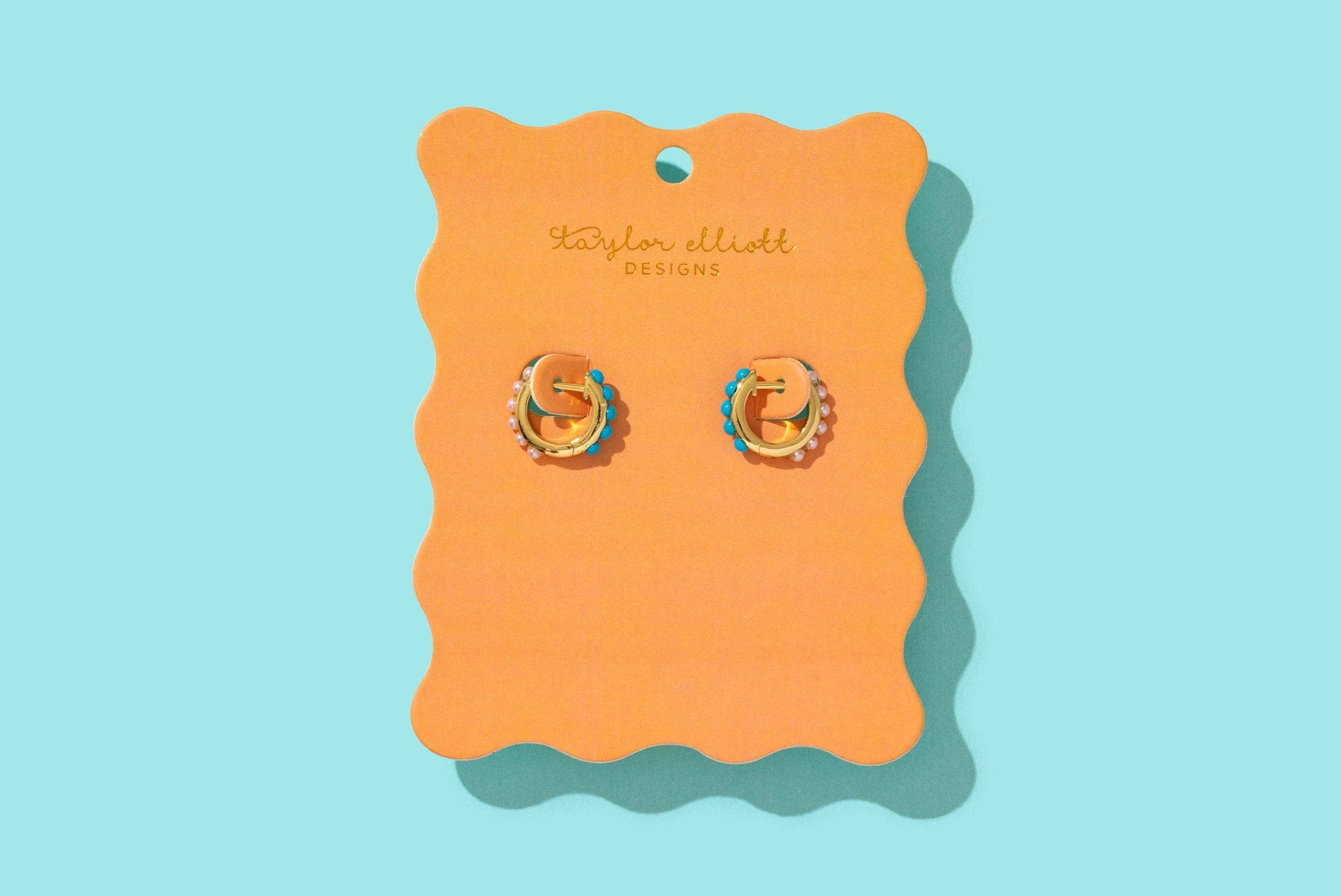 Sheridan Pearl & Turquoise Huggie Earrings