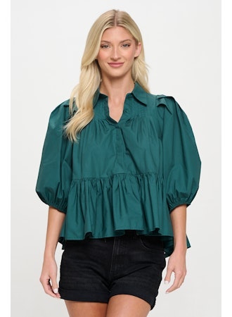 Hunter Green Poplin Blouse