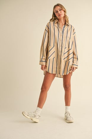 Bailey Cream Stripe Button Down Dress