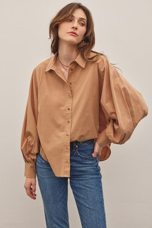 Casual Balloon Sleeve Button Up