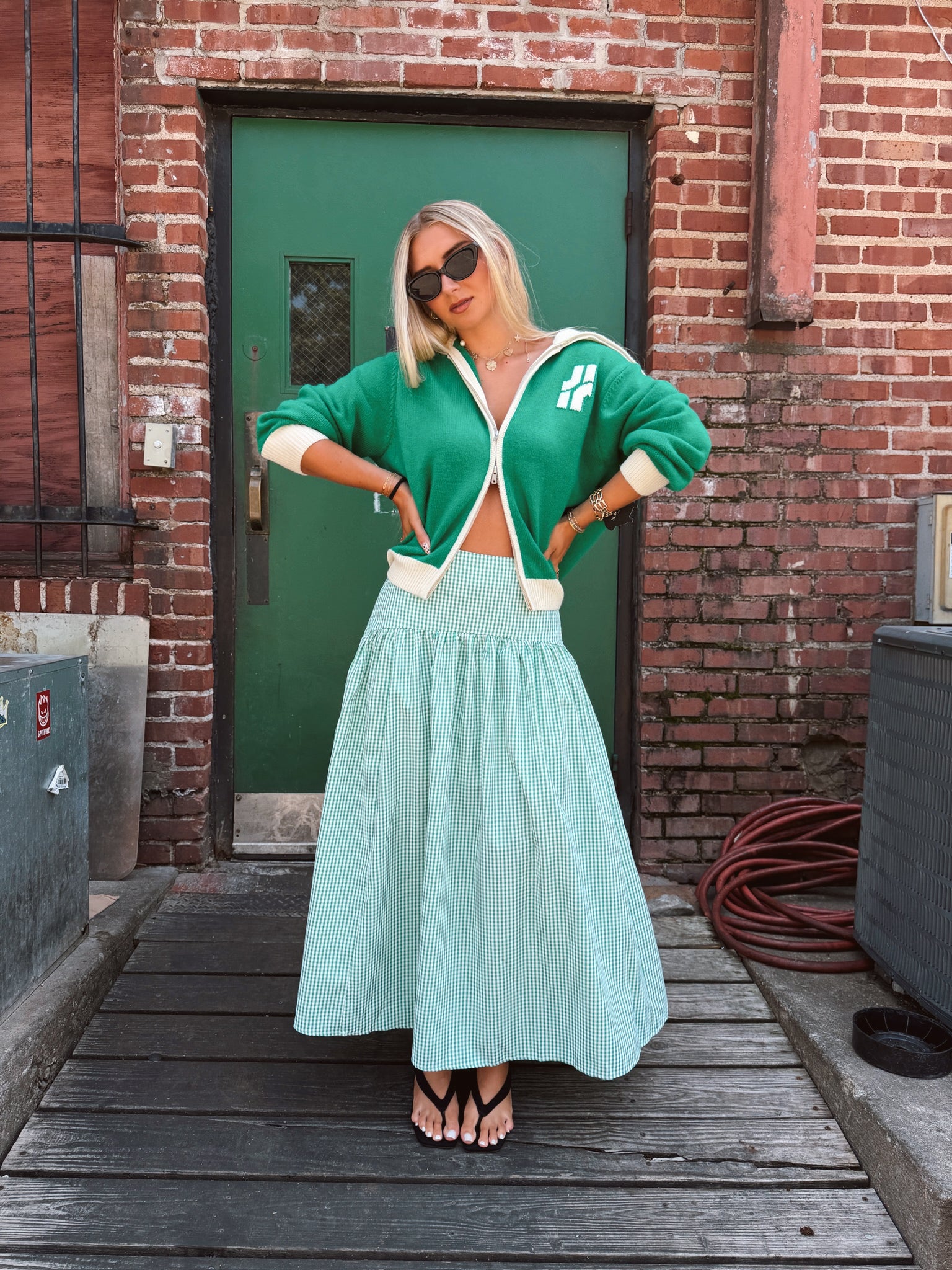 Set Your Sails Skirt - Green Gingham
