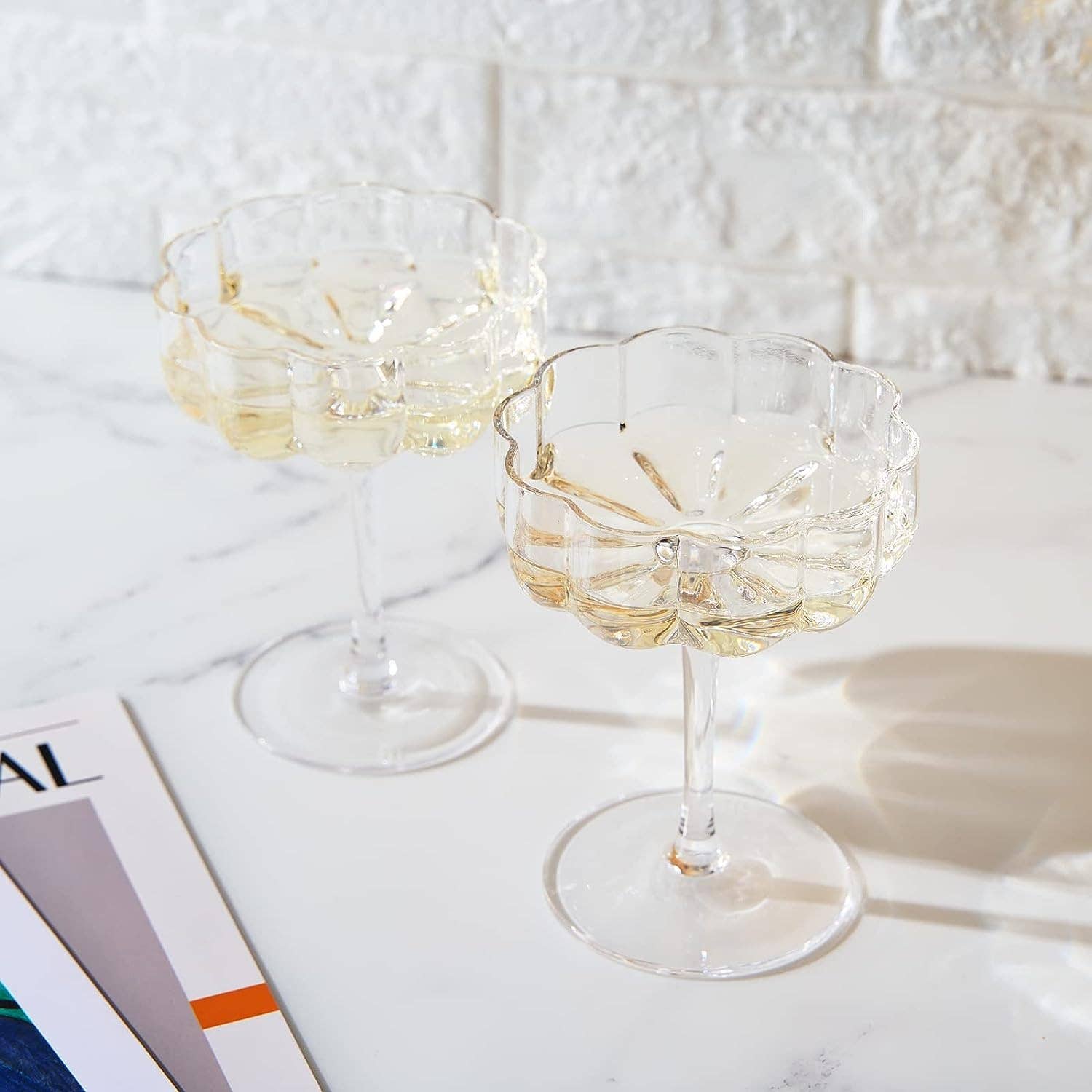 Flower Vintage Wavy Petals Wave Glass Coupes 7oz - Set of 2