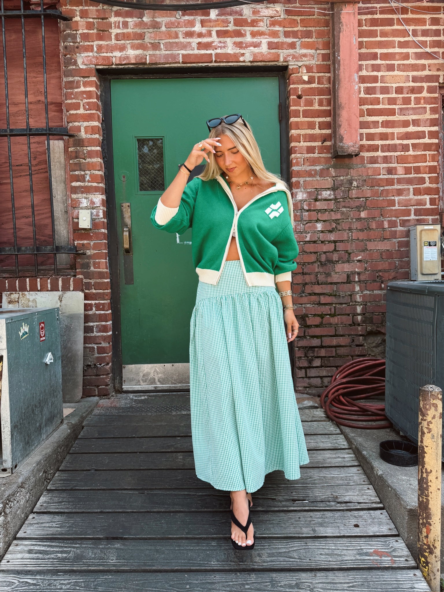 Set Your Sails Skirt - Green Gingham