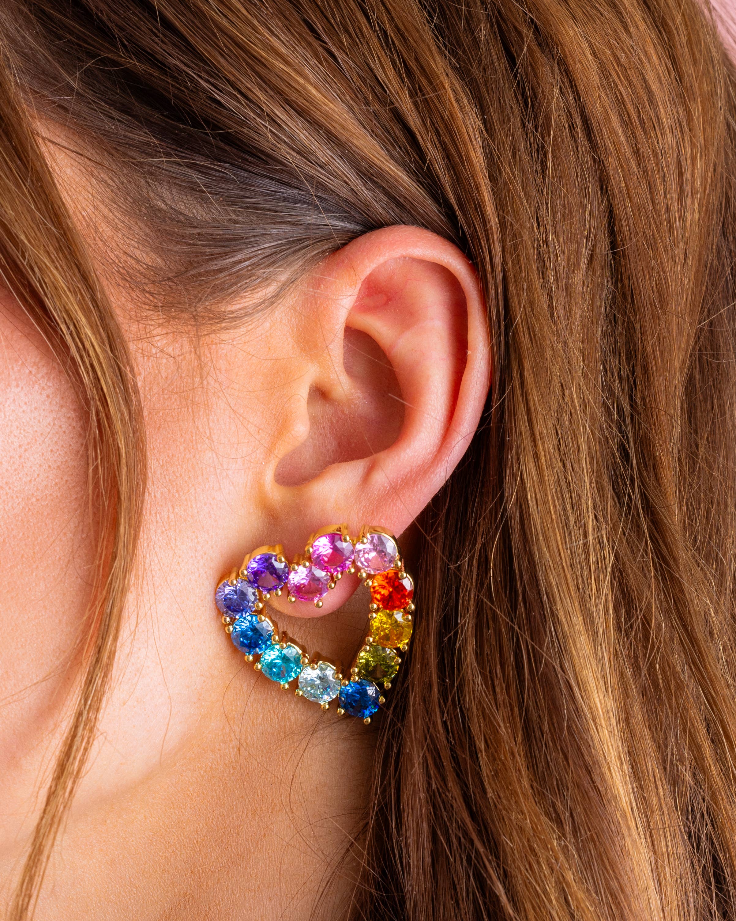 Katie Hearts w/ Colorful Gems Drop Earrings