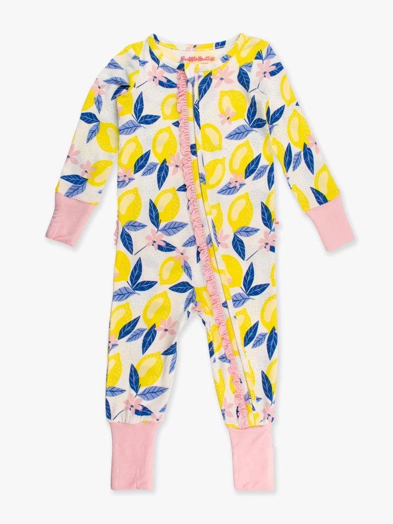 RuffleButts + RuggedButts Lemon Capri Bamboo Convertible Ruffle One Piece Footie