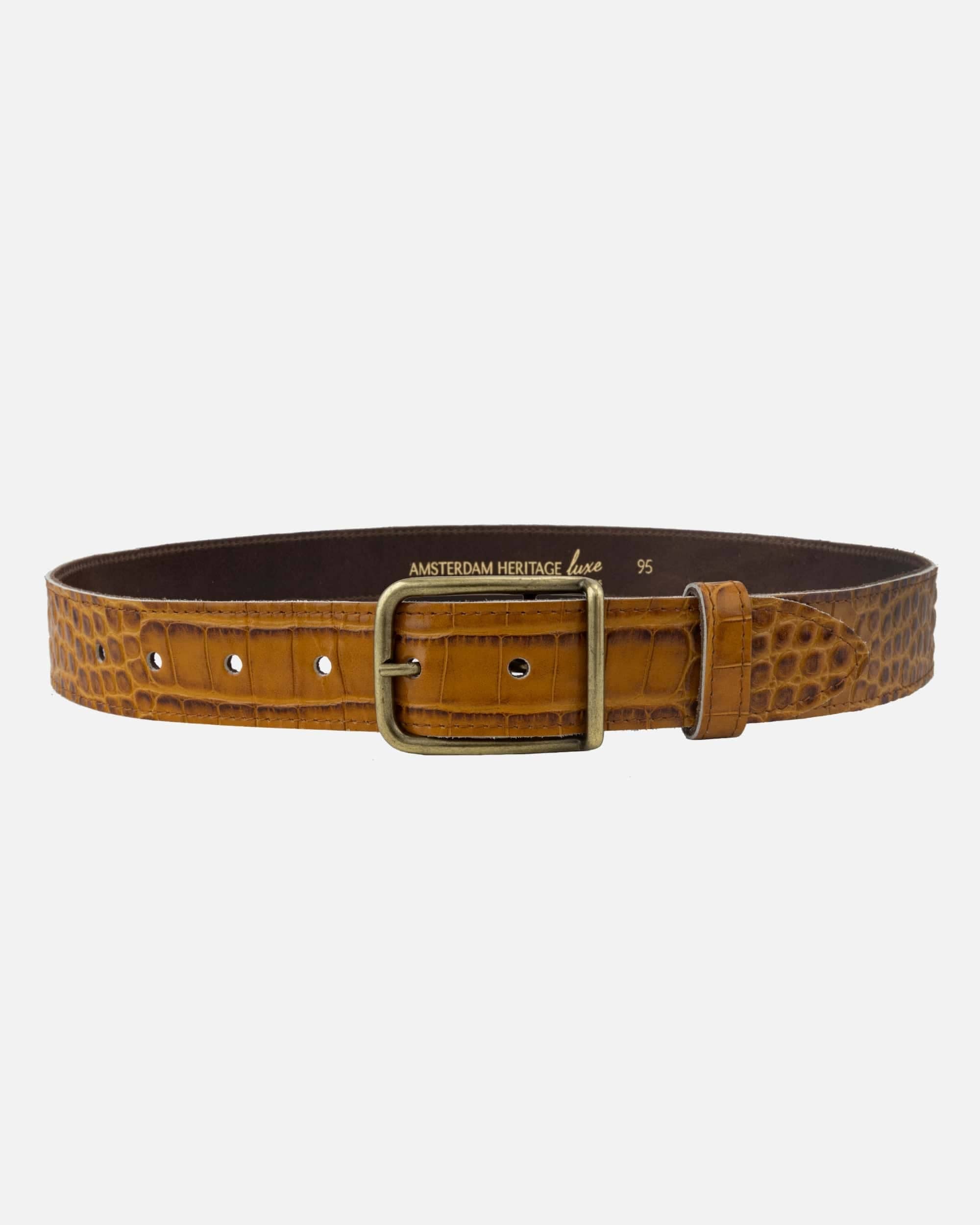 Amsterdam Heritage Belts Damy | Crocodile Embossed Leather Belt: Camel