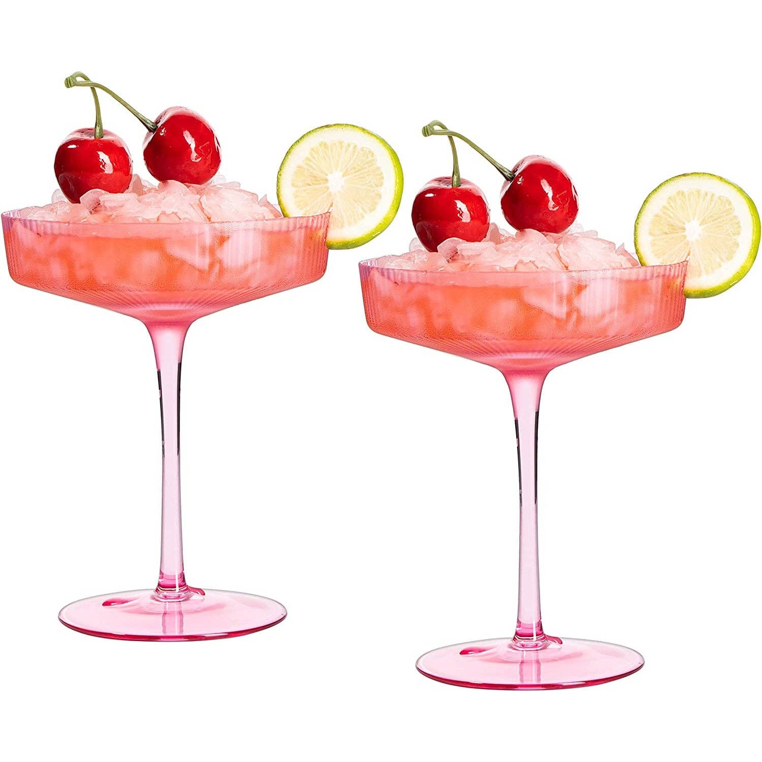 Pink Ripple Cocktail & Champagne Coupe Glasses - Set of 2