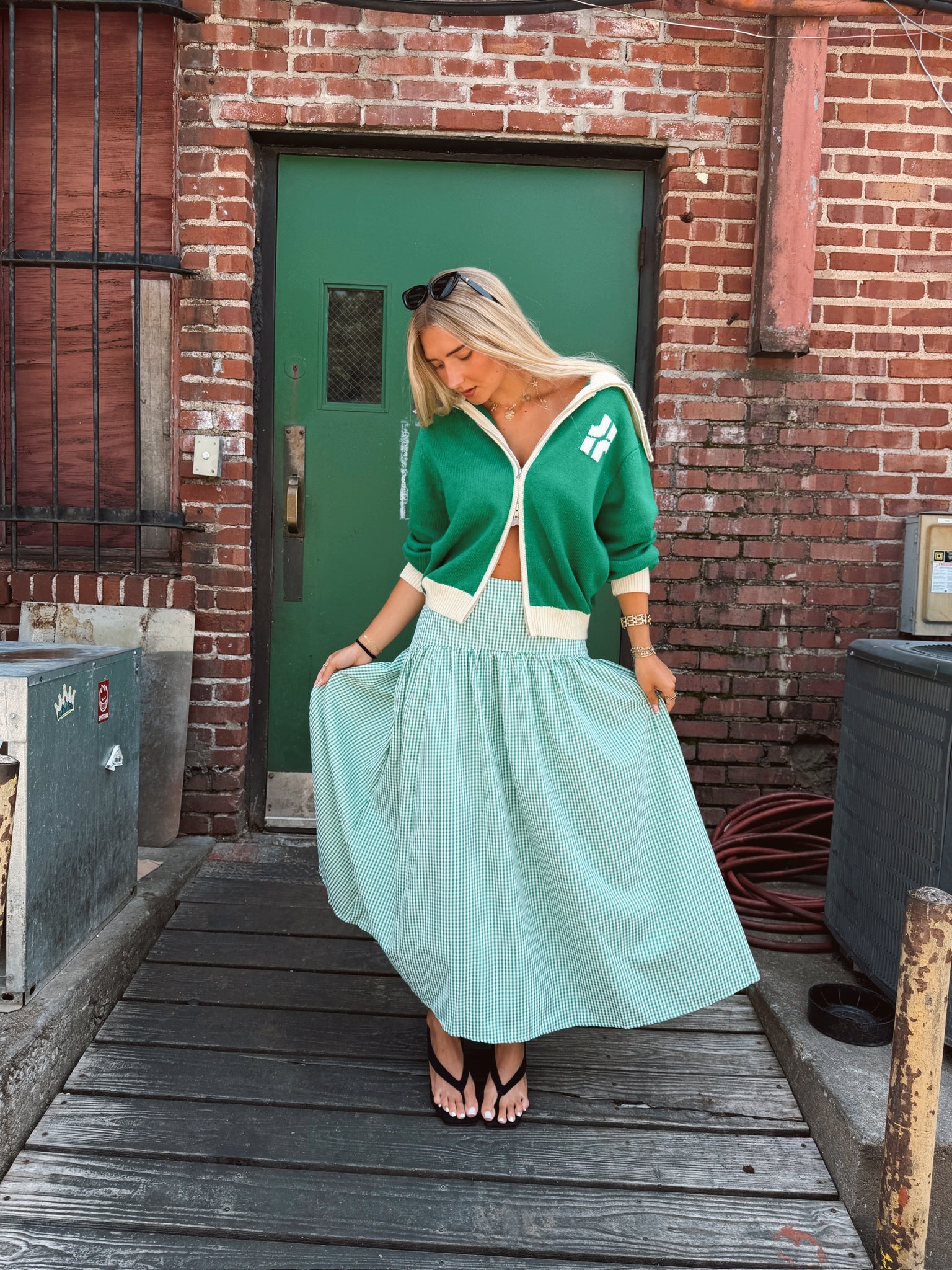 Set Your Sails Skirt - Green Gingham