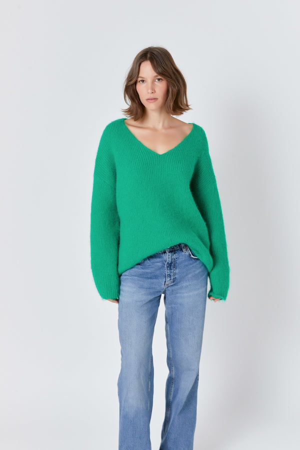 Endless Rose Green Furry V Neck