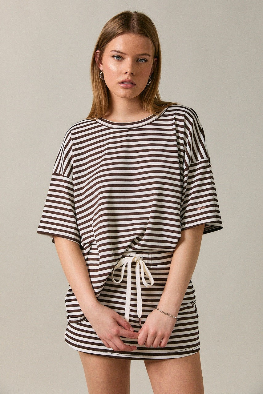 PRE-ORDER (ETA 7/30) Weekender Stripe Skort - Brown