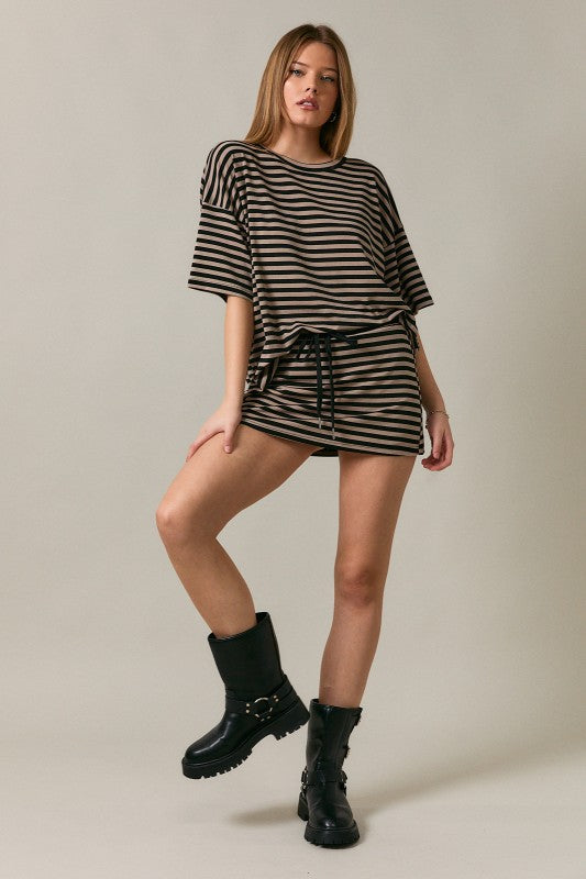 Pre-Order Weekender Stripe Skort - Black/Taupe (eta 8/30)