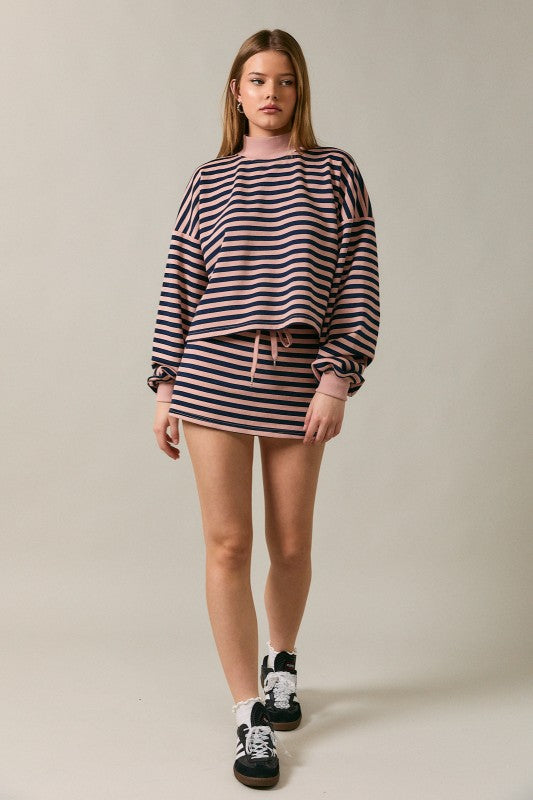 Pre-Order Weekender Long Sleeve Stripe Top - Blush/Navy (eta 8/30)