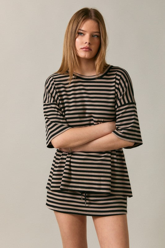 Pre-Order Weekender Stripe Skort - Black/Taupe (eta 8/30)