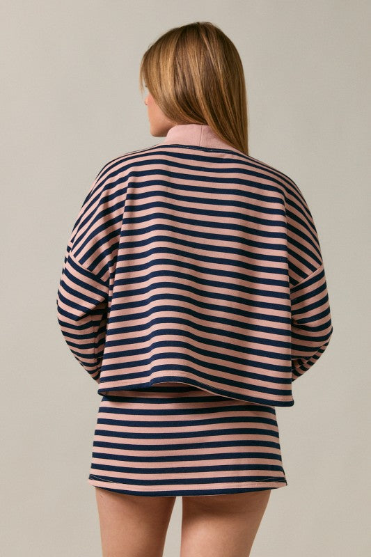 Pre-Order Weekender Long Sleeve Stripe Top - Blush/Navy (eta 8/30)