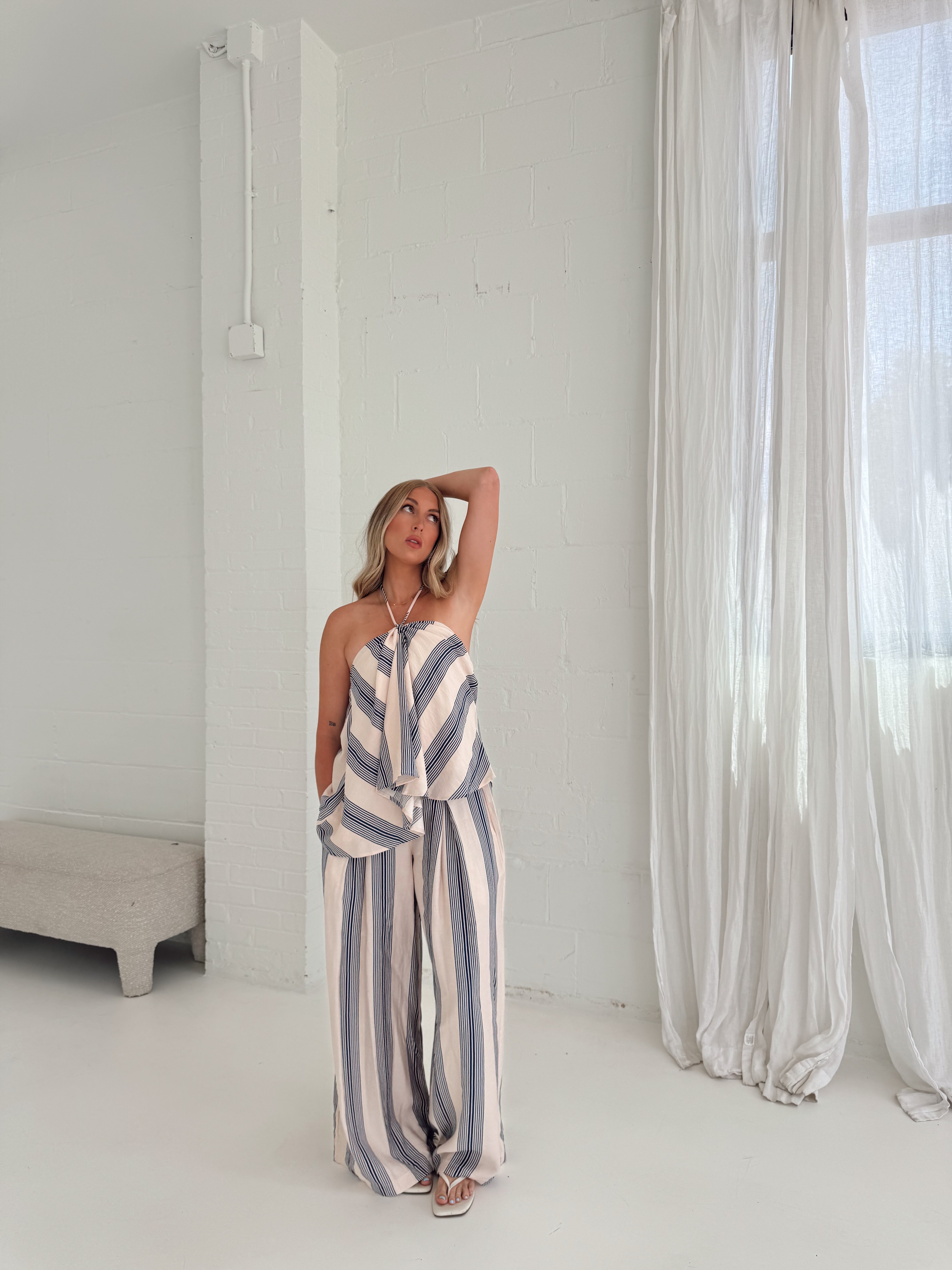 Bri Flowy Pant - Navy Stripe