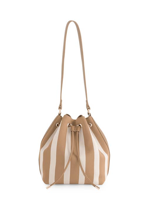Isla Tan Stripe Bucket Bag