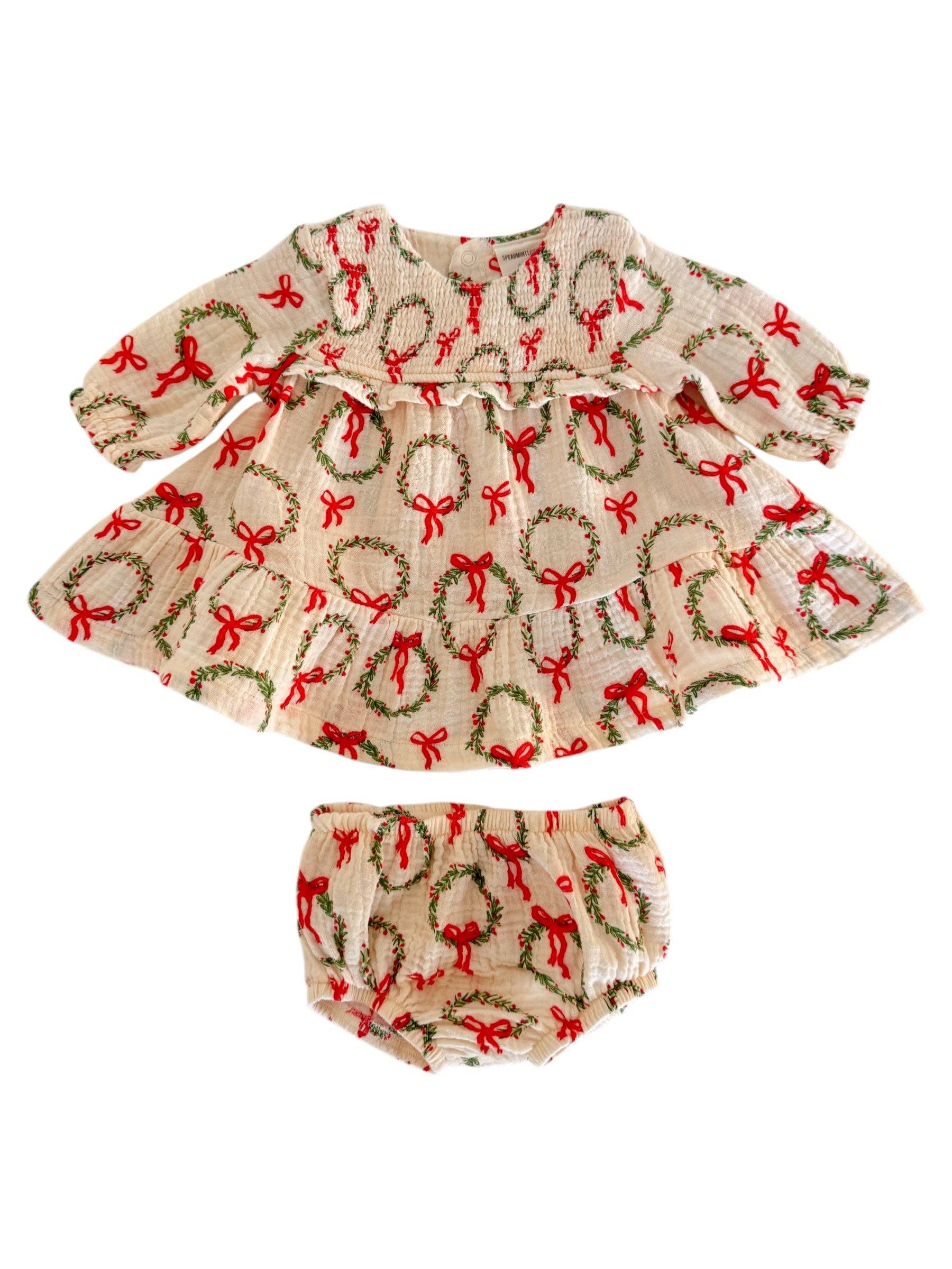 Smocked Ruffle Tiered Dress & Bloomer Wreath