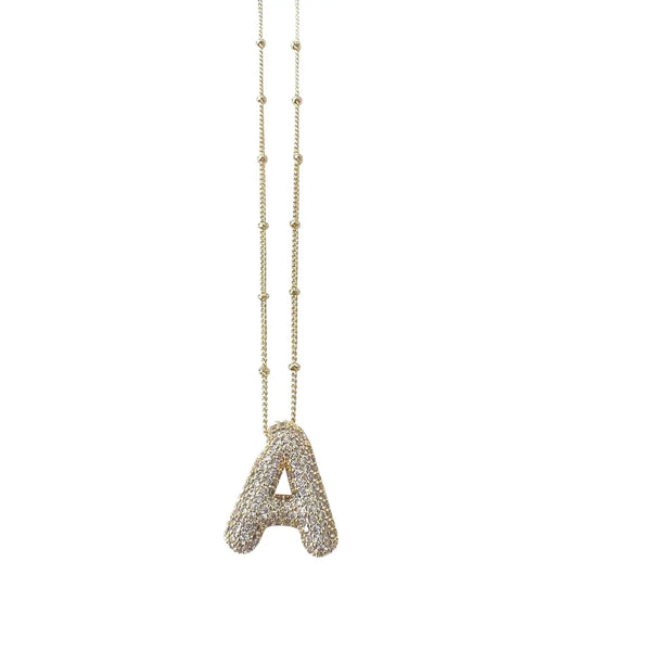 Gemelli Pave Bubble Initial Necklace