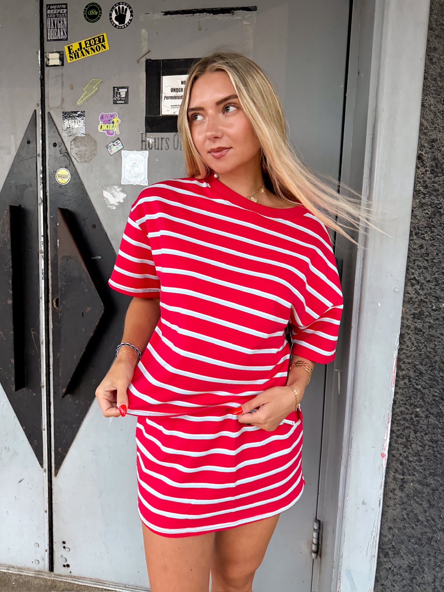 Cassie Stripe Top - Tomato and Baby Blue