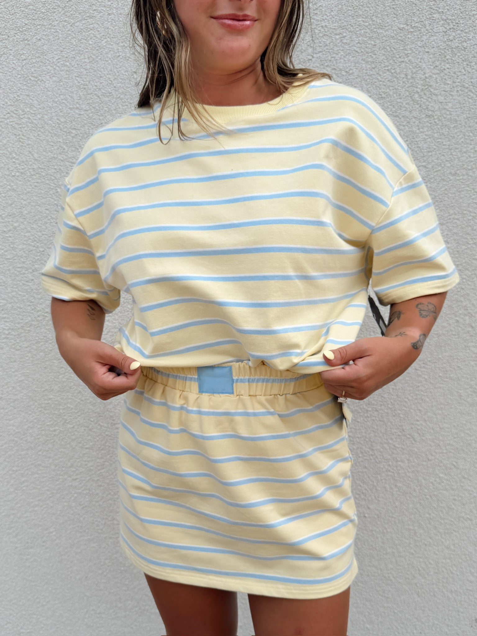 Pre-Order Cassie Stripe Skort - Yellow and Baby Blue (restock eta 8/1)