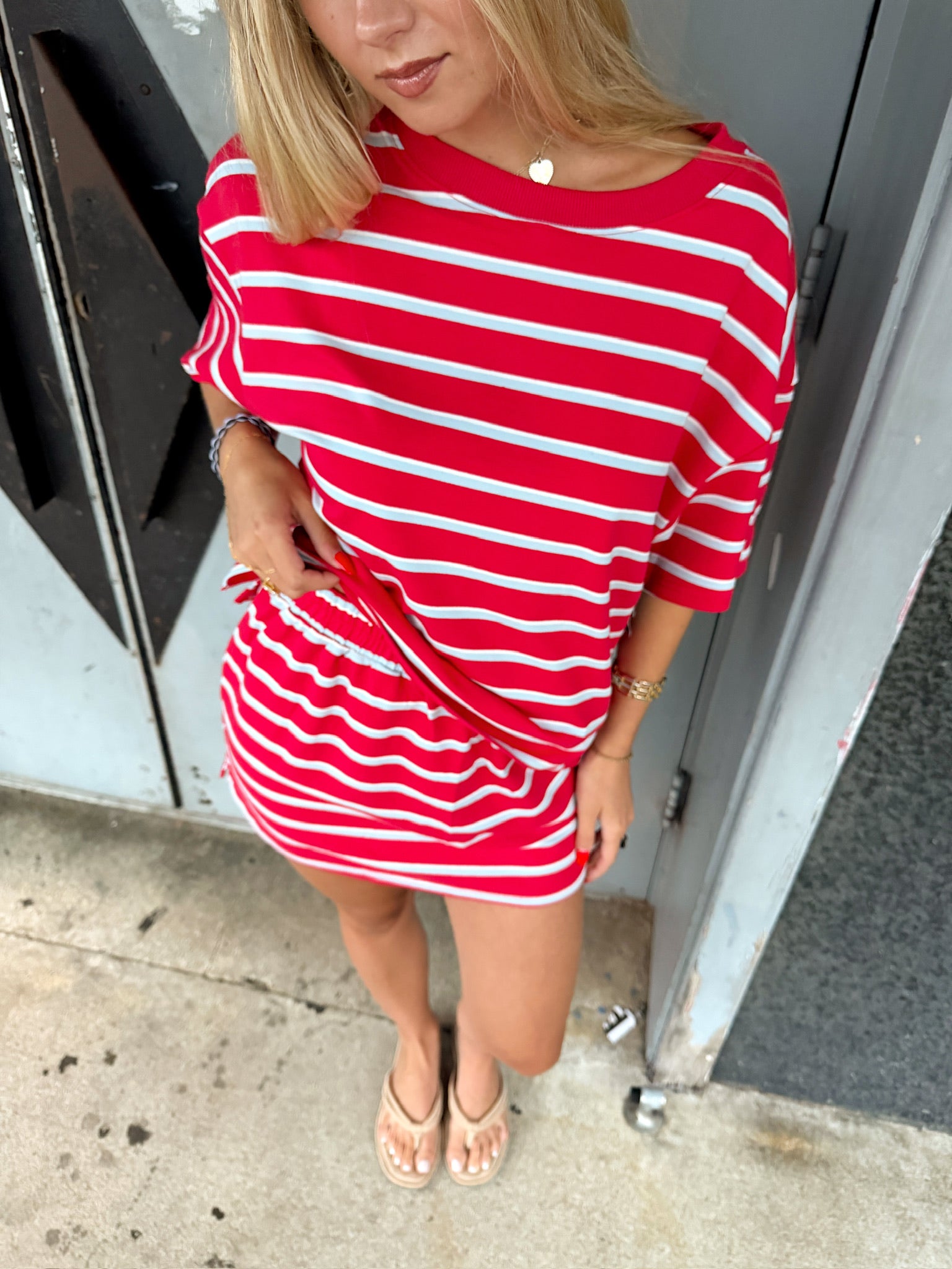 Cassie Stripe Top - Tomato and Baby Blue