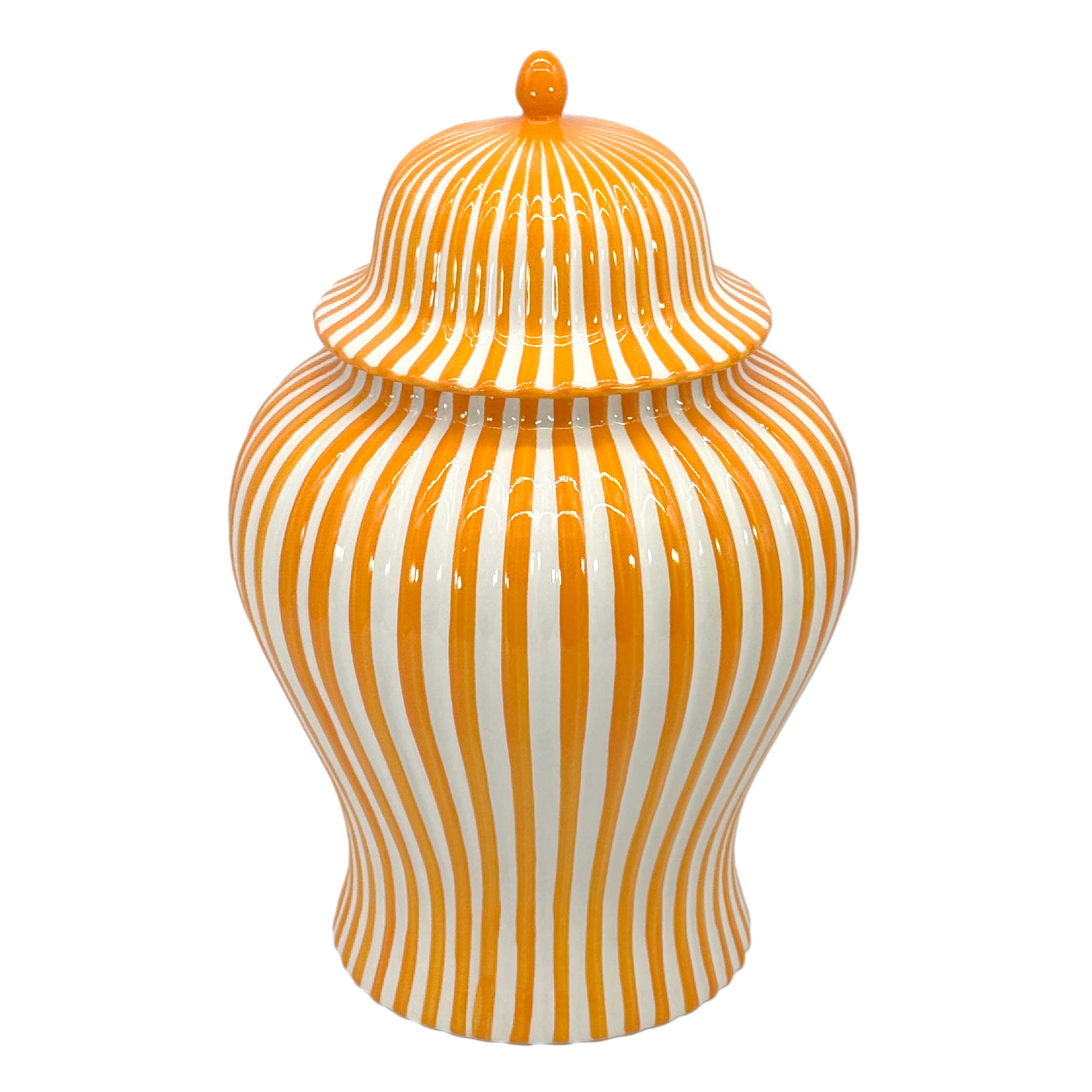 Orange & White Candy Cane Striped Ceramic Vase 18" - STORE PICK UP ONLY