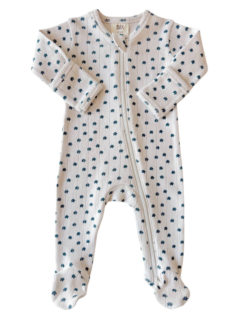Blue Flower Organic Pointelle 2-Way Zip Footie