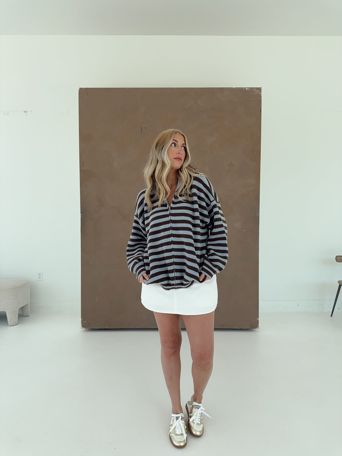 Lyla Long Sleeve Stripe Sweater Jacket
