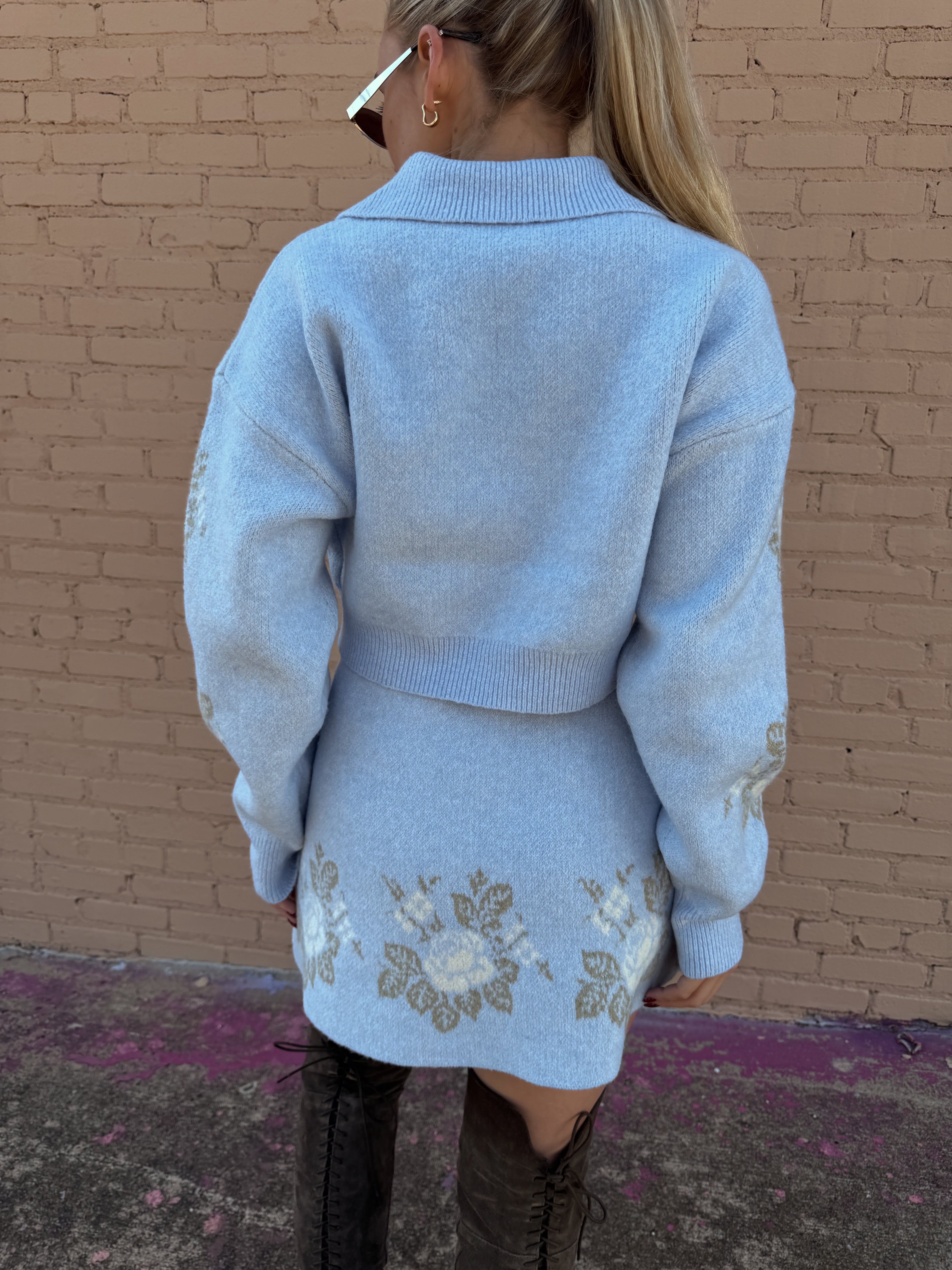 Blue Floral Skirt Set