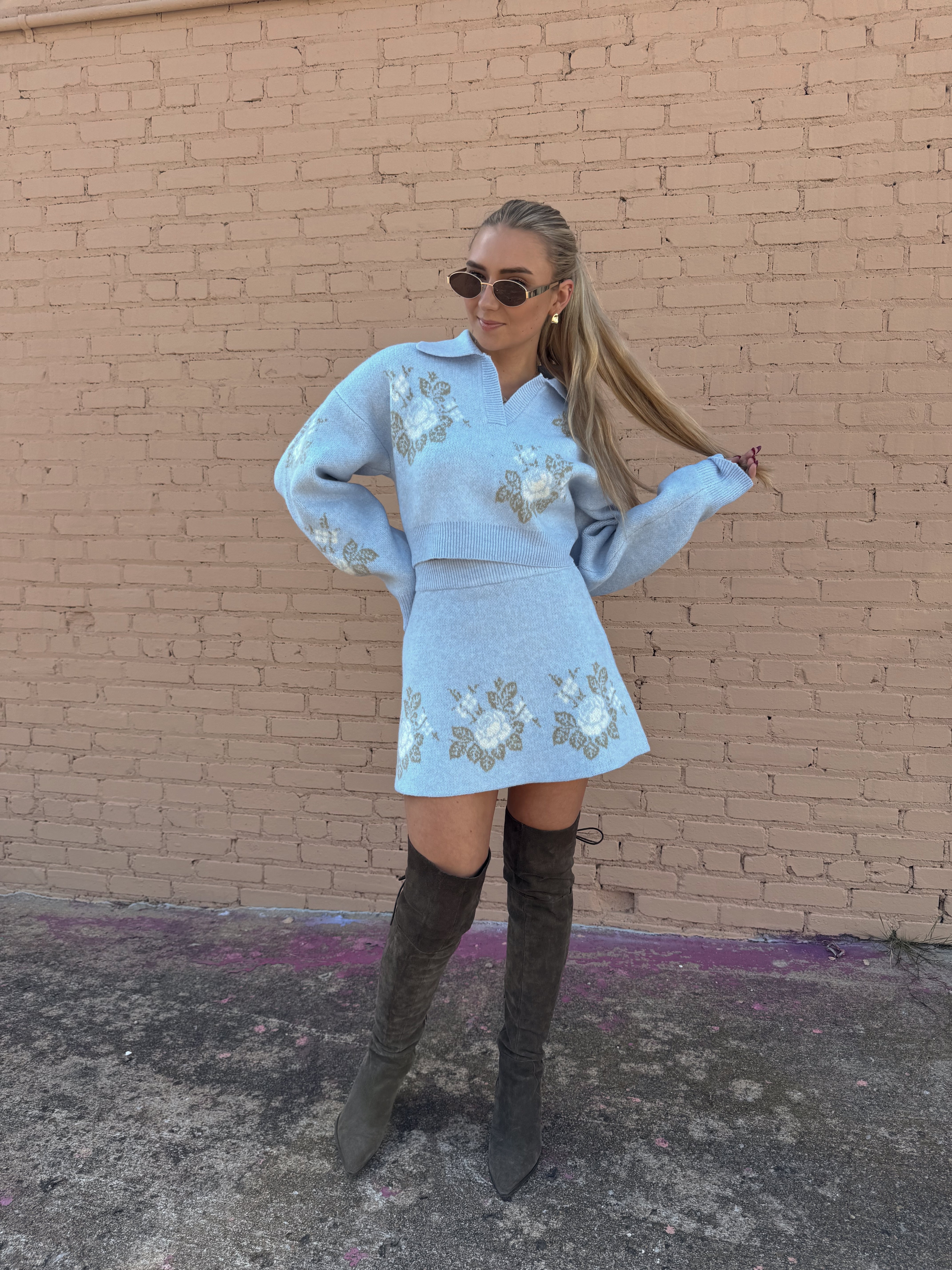 Blue Floral Skirt Set