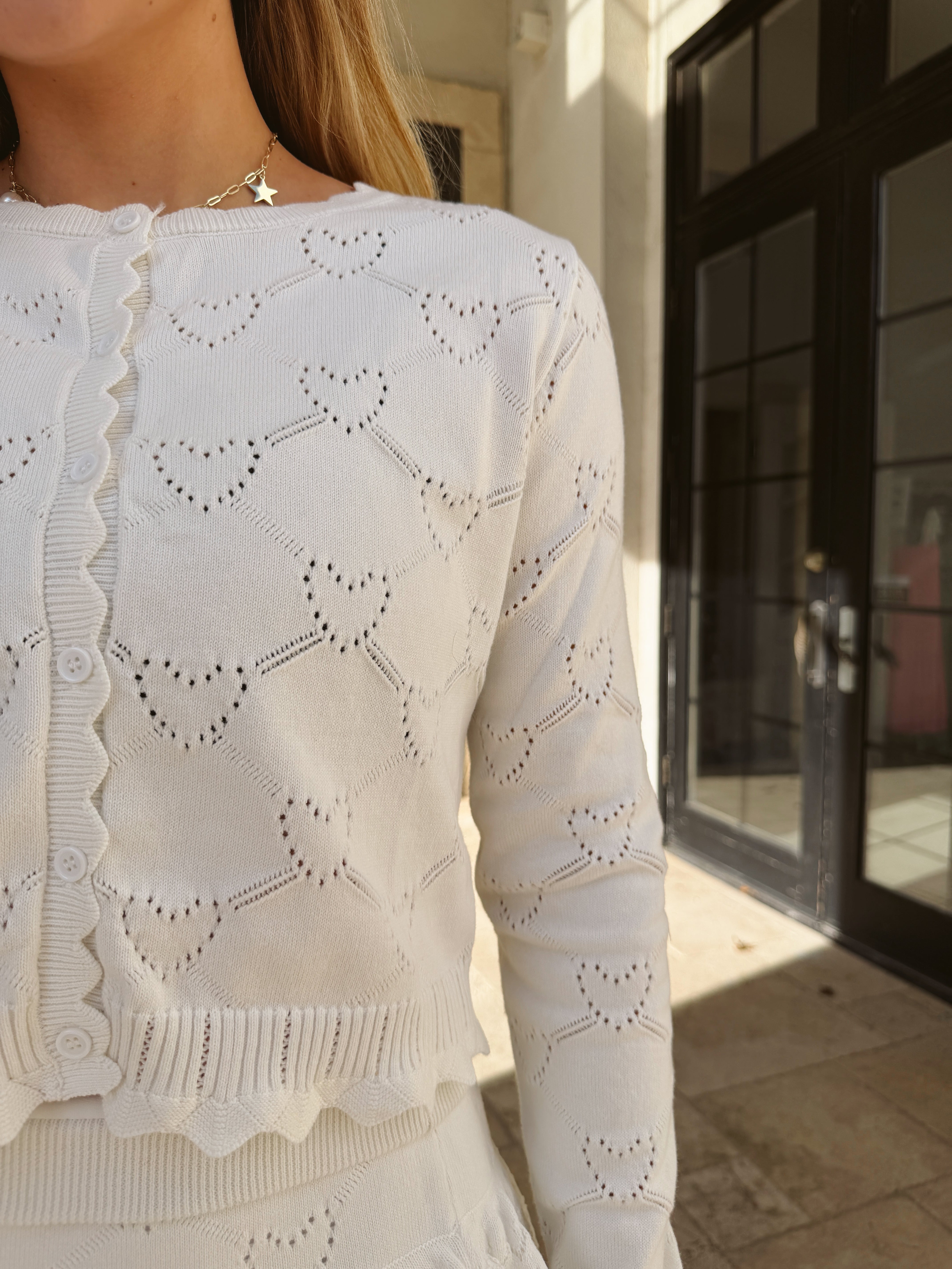 Heart Knit Cardigan and Mini Skirt Set