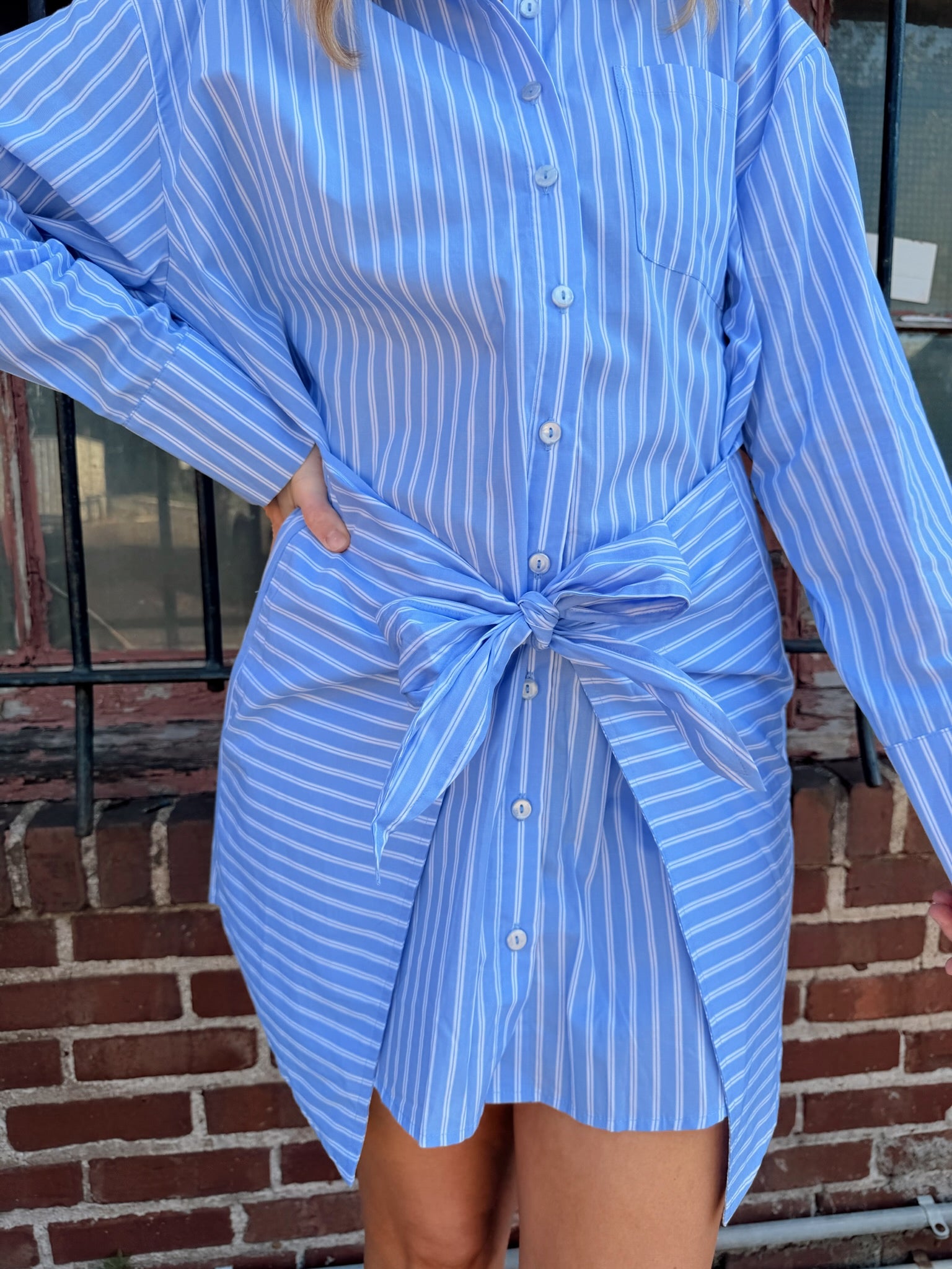 Tailor Stripe Button Up Shirt Dress