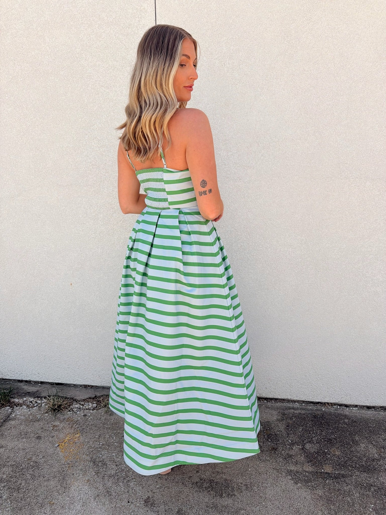 English Factory Striped Pleated Midi Dress