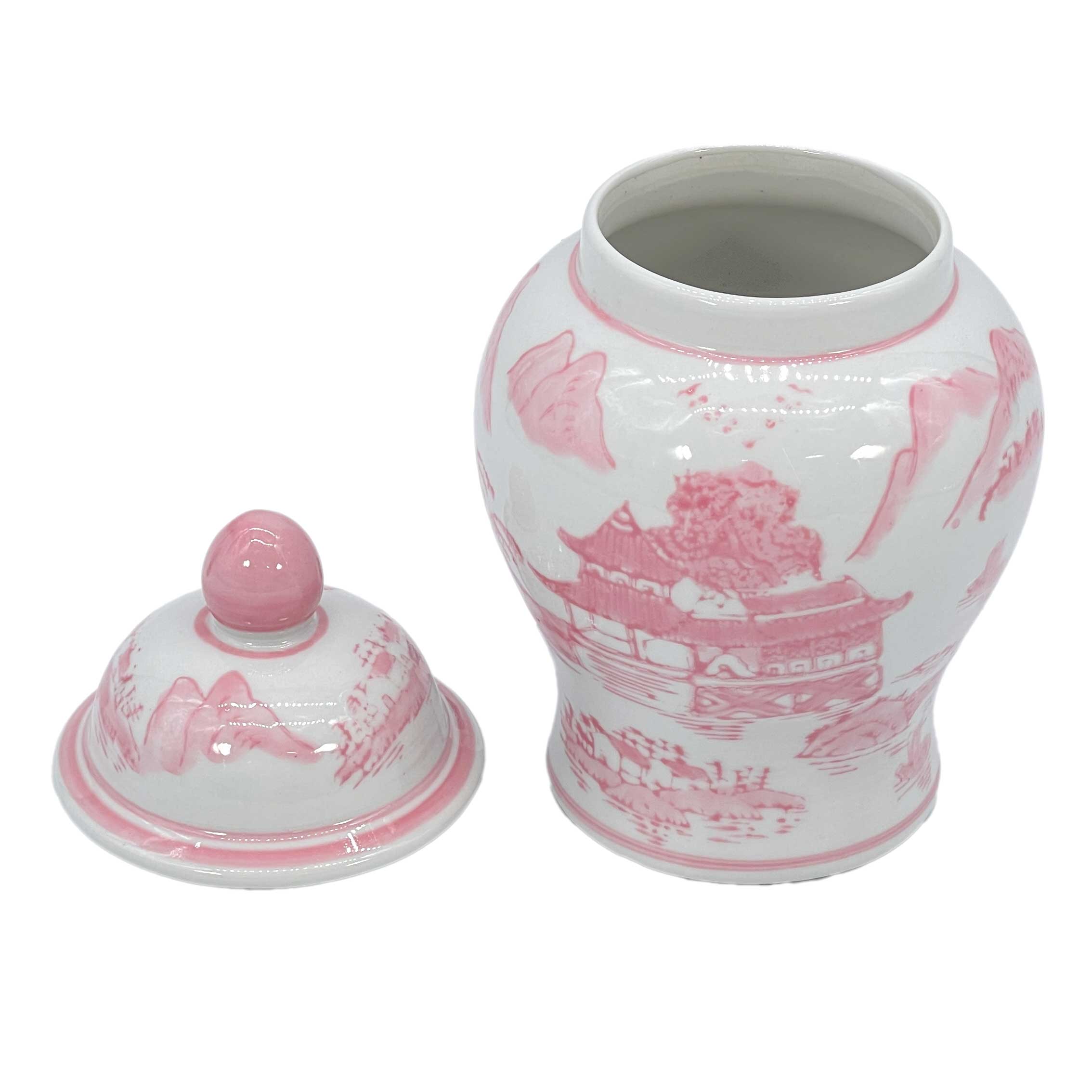 Small Chinoiserie Ceramic Decorative Tea & Ginger Jar 8": Pink 2