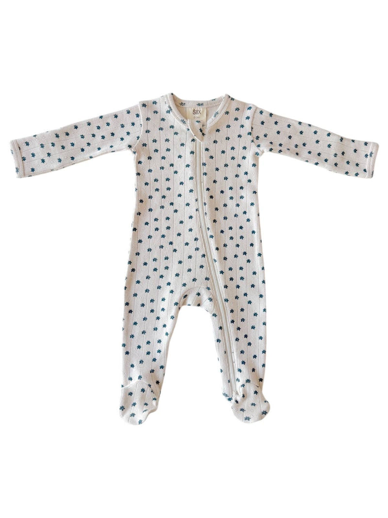 Blue Flower Organic Pointelle 2-Way Zip Footie