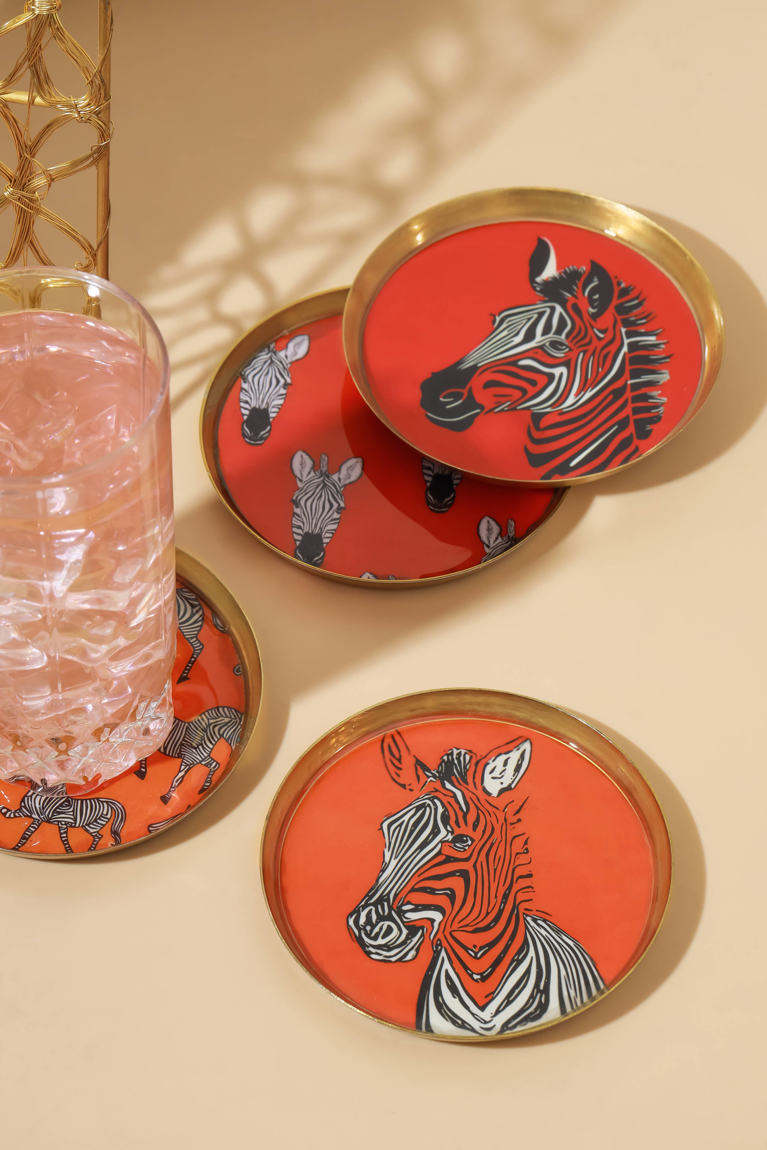 Safari Chic Metal Coaster Set (Zebra Print)