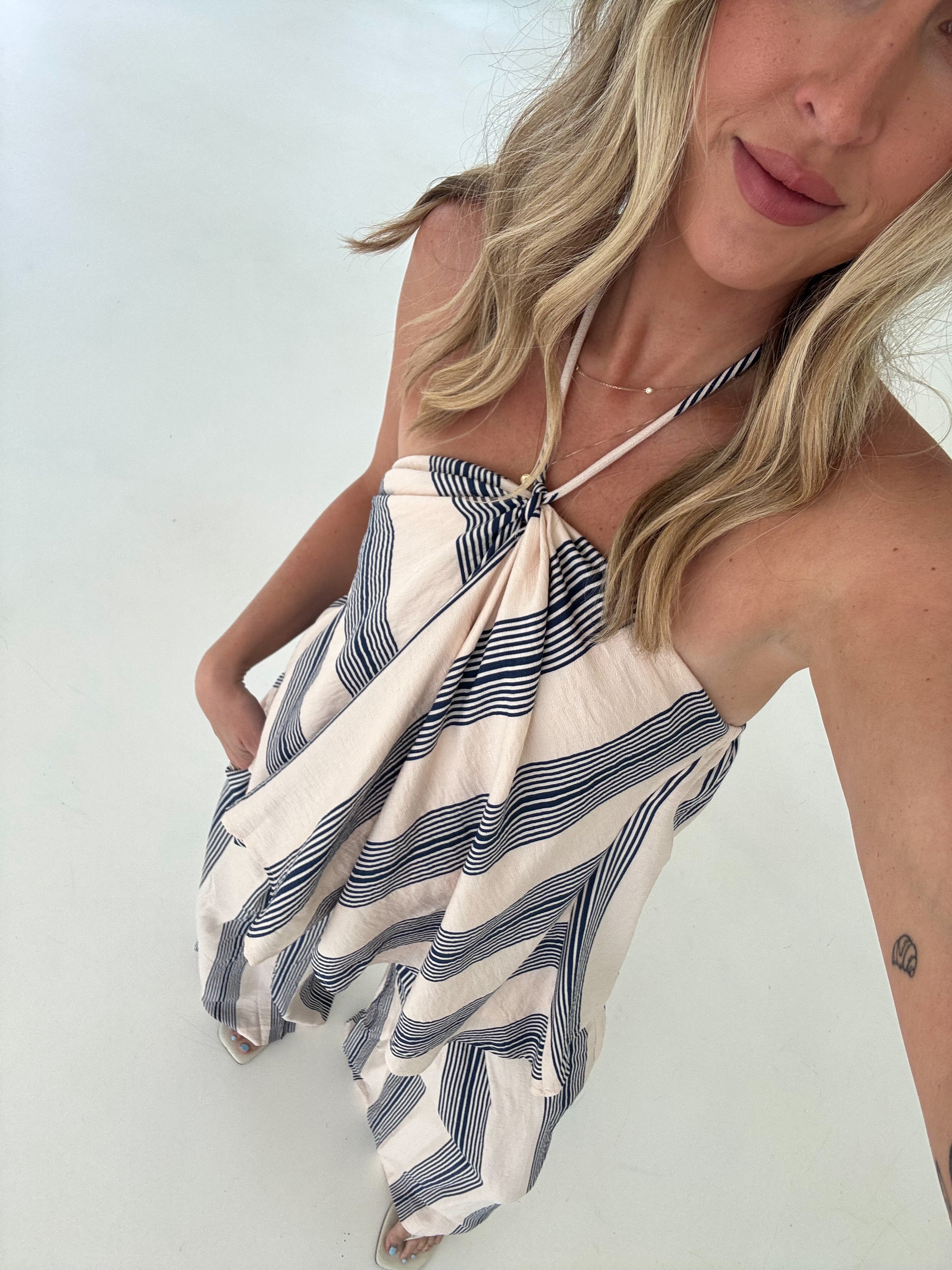 Bri Flowy Pant - Navy Stripe