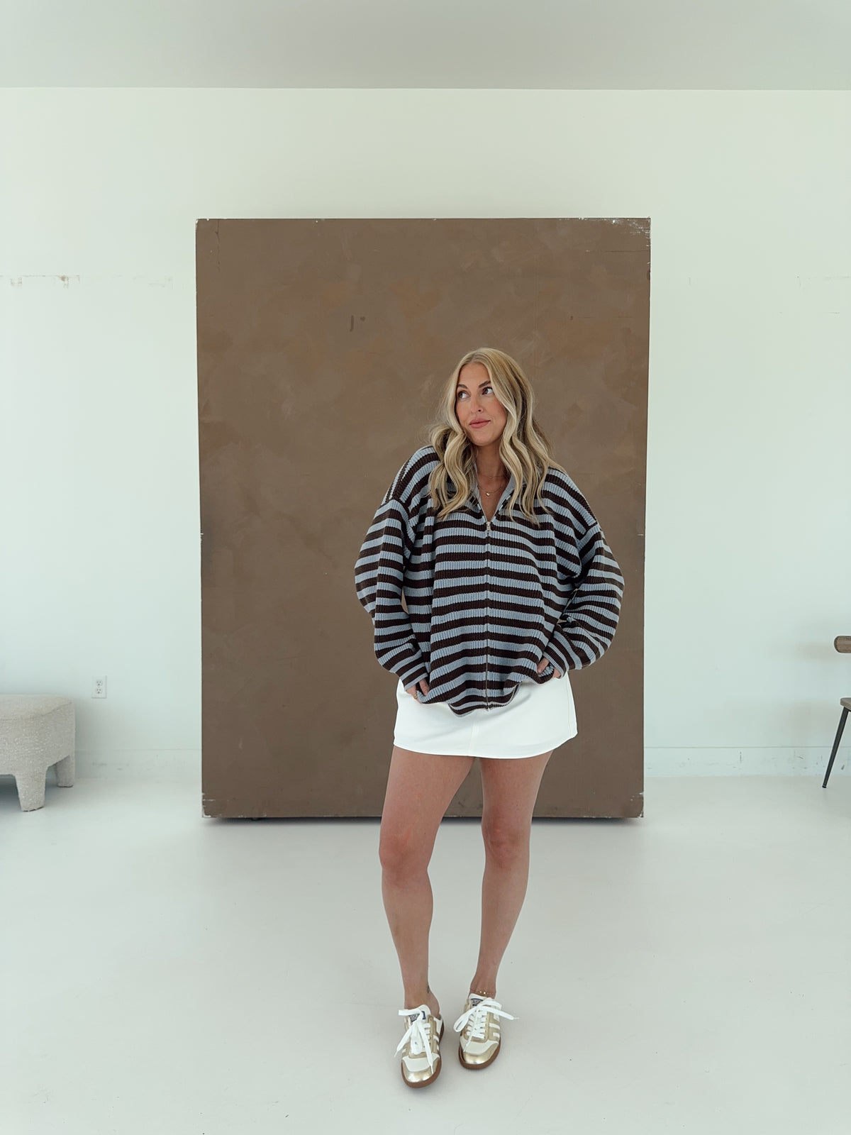 Lyla Long Sleeve Stripe Sweater Jacket