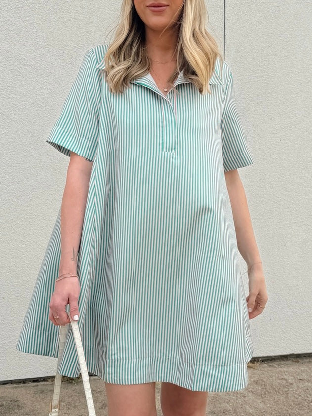 Alyssa A-Line Striped Shirt Dress - Green Pink