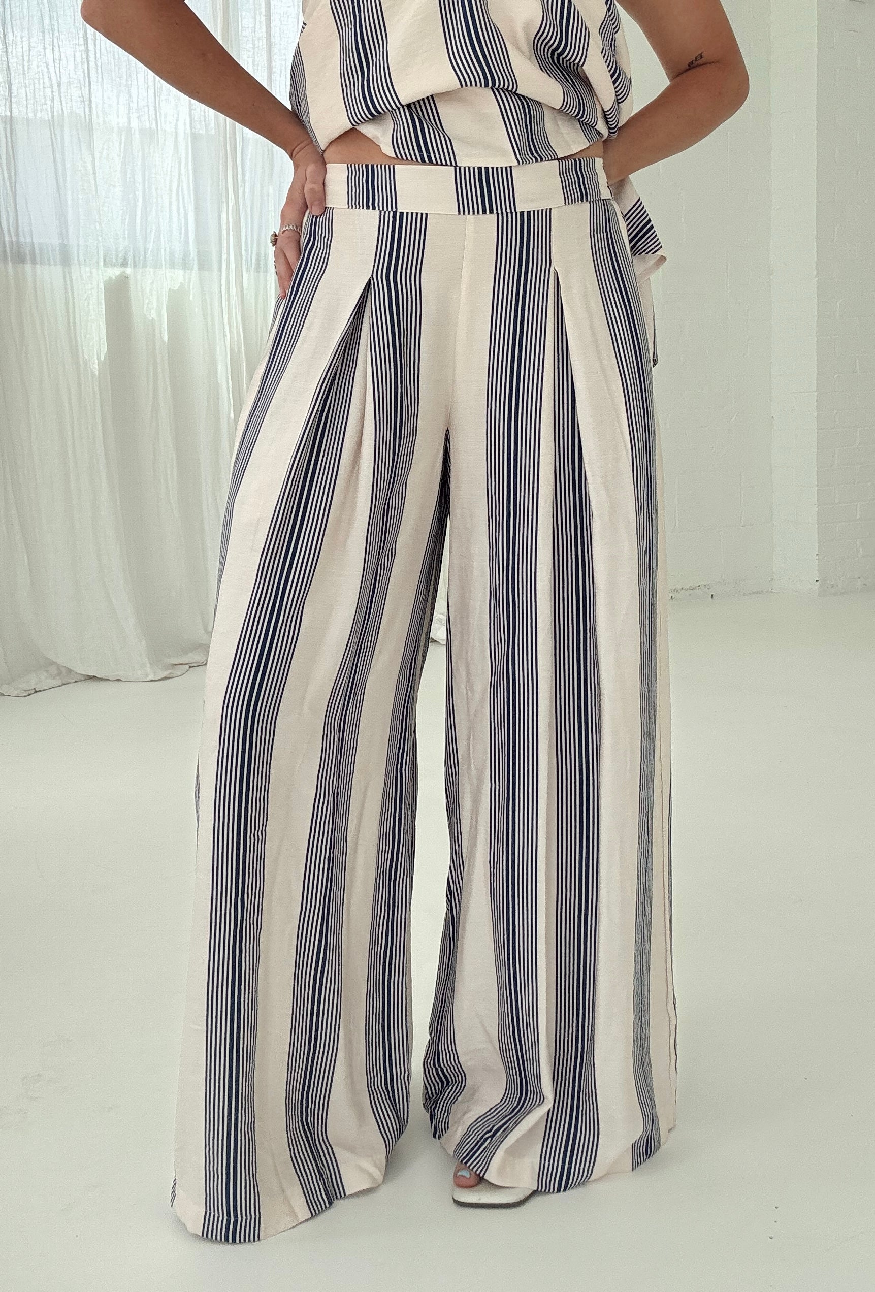 Bri Flowy Pant - Navy Stripe