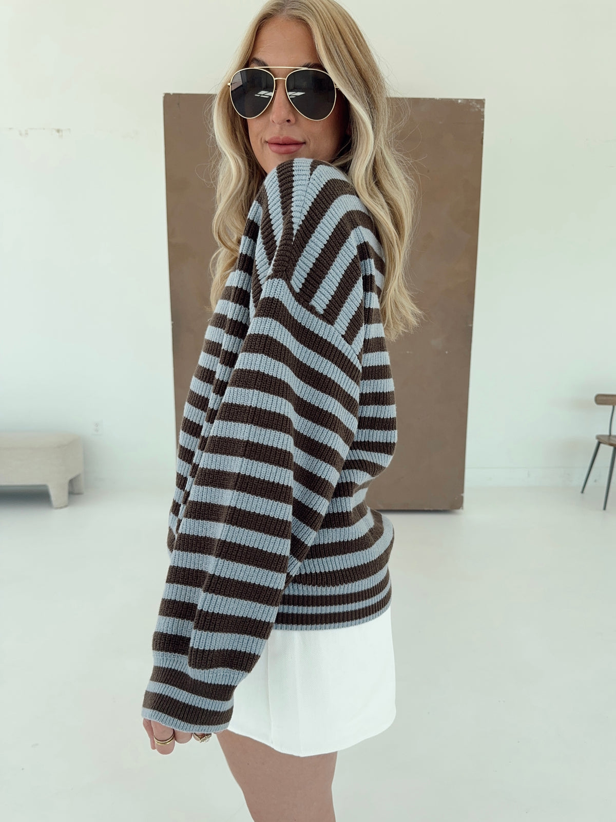 Lyla Long Sleeve Stripe Sweater Jacket