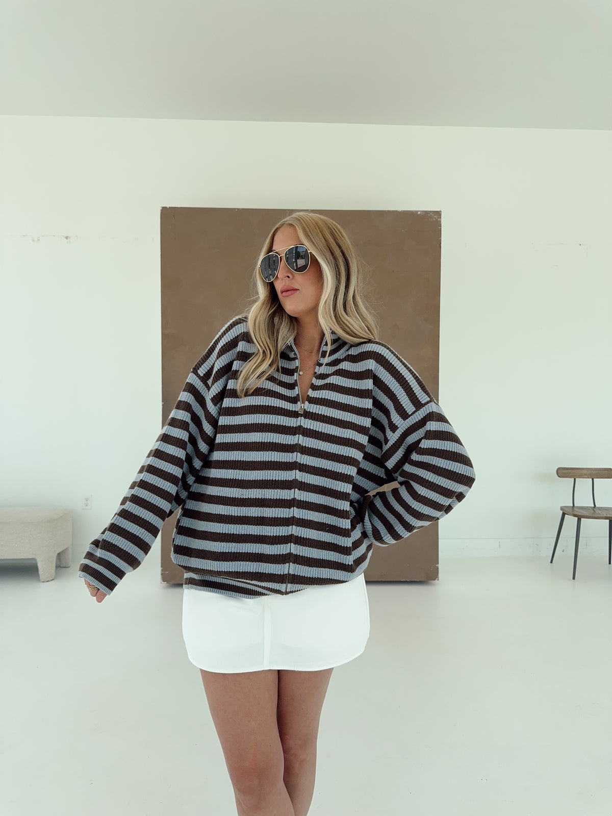 Lyla Long Sleeve Stripe Sweater Jacket