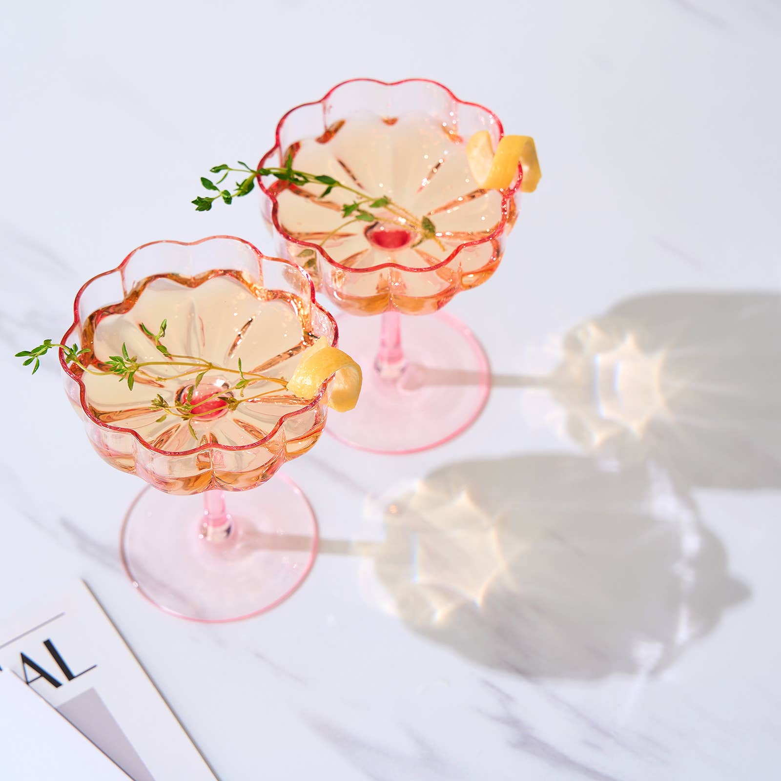 Flower Vintage Wavy Petals Wave Glass Coupes 7oz Set of 2